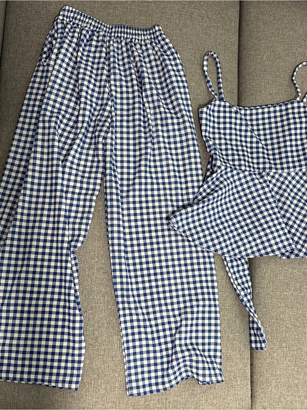 Blue Gingham Beach/Outdoor Set - Sleeveless Top & Pants